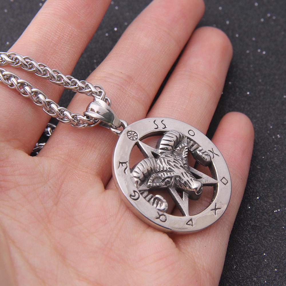 Vintage Gothic Baphomet Ram Head Pentagram Pendant Necklace Stainless Steel Occult Wiccan Pagan Jewelry for Men
