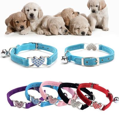 Lovely Cat Kitty Elastic Velvet Bell Heart Shape Dog Collar Pet Necklacce