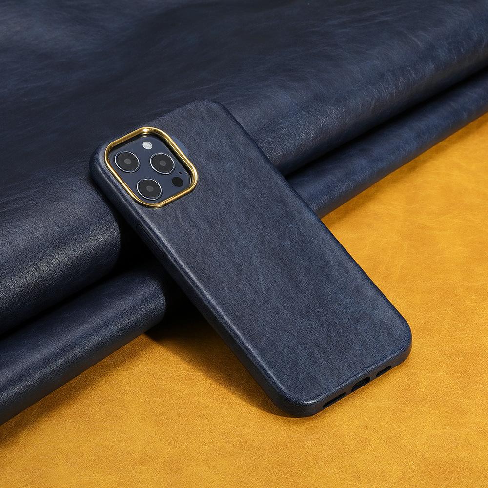 Leather Electroplate Shockproof Waterproof Cell Phone Case for 14 Pro Max Plus Compatible for 13/12/11 Luxury Cover