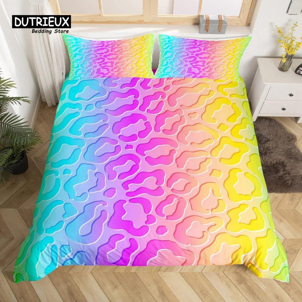 Rainbow Conch Duvet Cover Set Colorful Rainbow Bedding Set For Kids Girls Microfiber Multicolor Comforter Cover Twin King Size