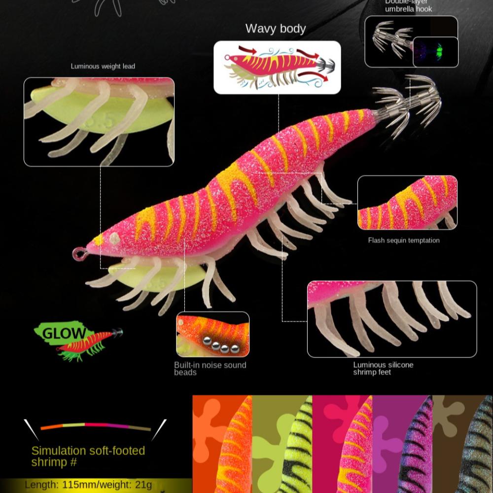 Fishing Tackle Shrimp Bait Jigs Hook Octopus Lure 2024 Wood Shrimp Lures  Simulation