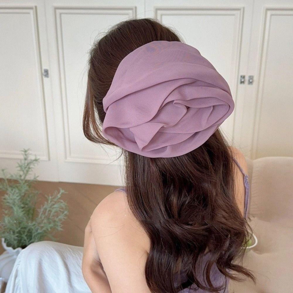 Large Rose Flower Hair Clips French Women Barrette Temperament Chiffon Hairpin  Headwear