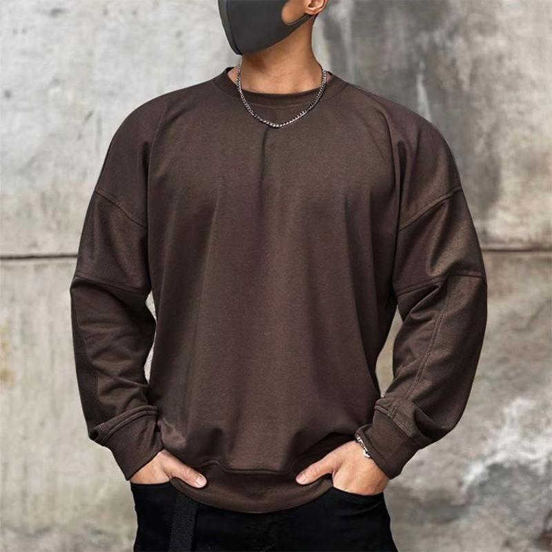 

Men s Dark Brown Oversized Crew Neck Sweatshirt Raglan Sleeve Casual Pullover Fashion Versatile L коричневий