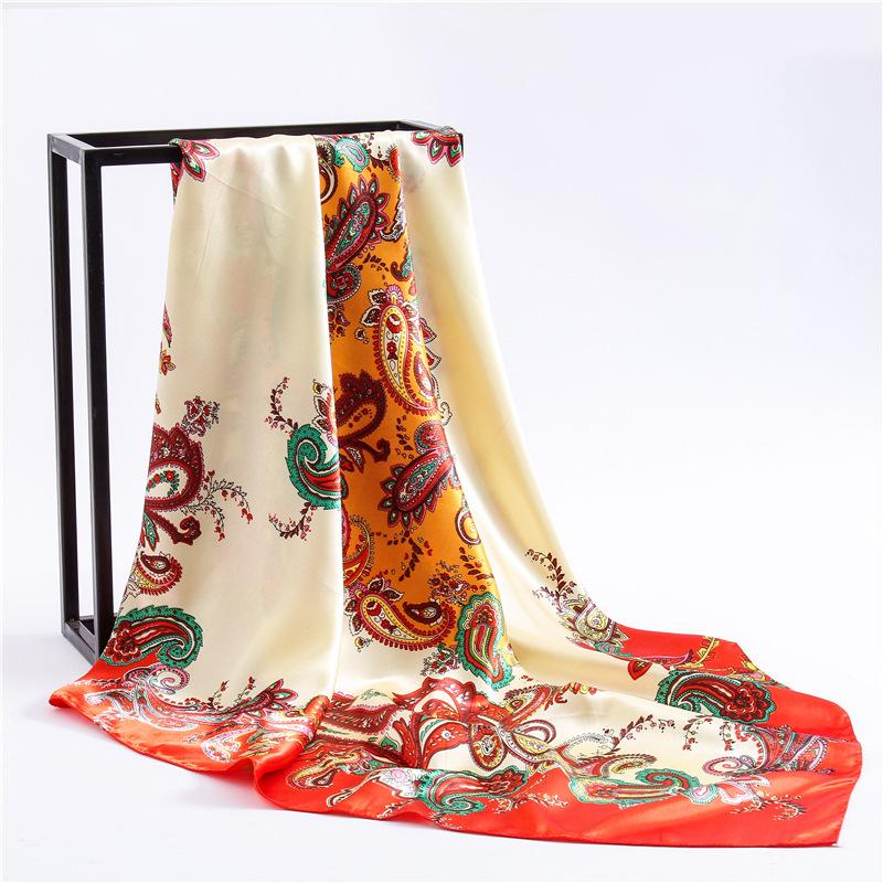 90 * 90cm New Silk Scarf Women'S Spring And Summer Decorative Scarf Sunscreen Travel Shawl Autumn And Winter Scarf Thin Edition