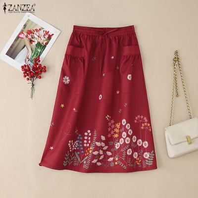 Women Summer Elastic Waist Loose Casual Floral Print Skirts