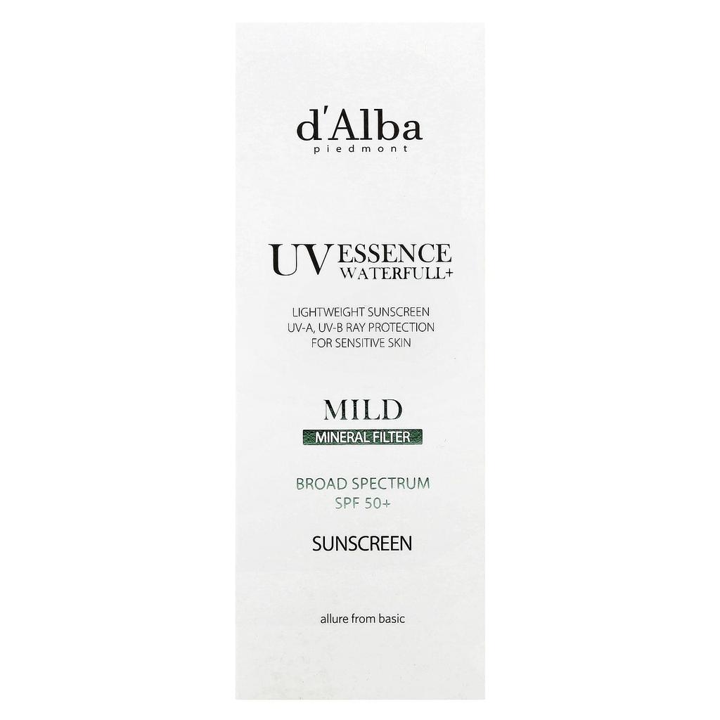 D'Alba, Uv Essence Waterfull+ Sunscreen, Mild Mineral Filter, Spf 50, 50Ml(1.69Fl Oz)