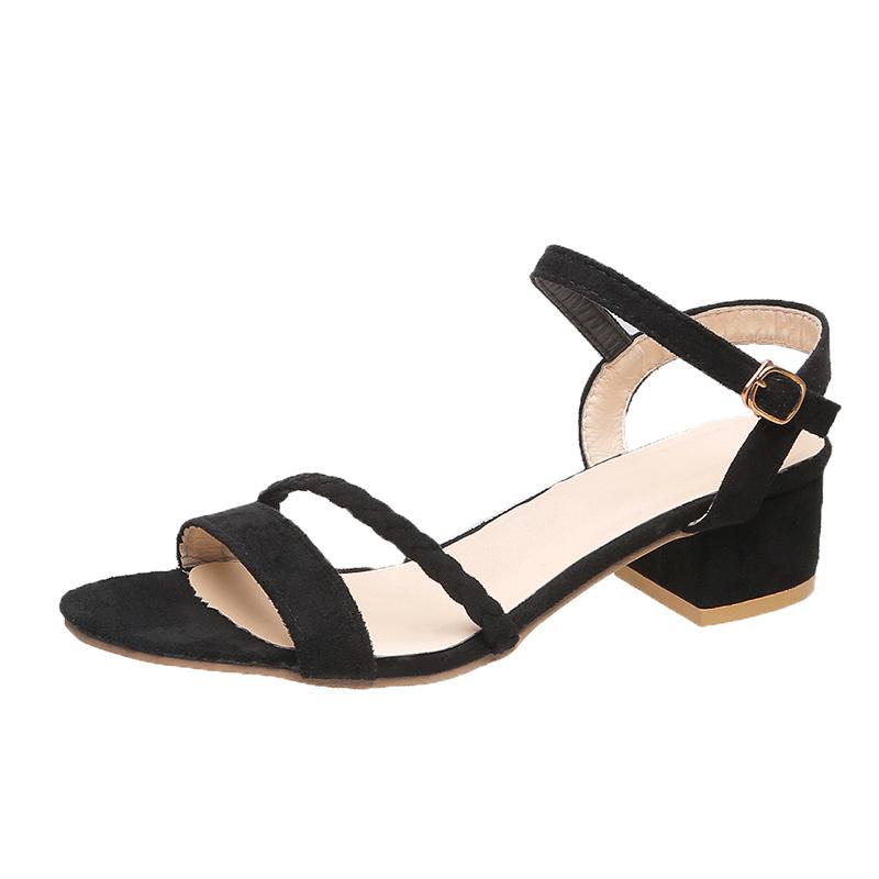 

Замшевые босоножки на среднем каблуке женские Летняя обувь женская Модные босоножки с пряжкой на ремне с открытым носком Женские туфли с квадратным каблуком и лентой 998 9