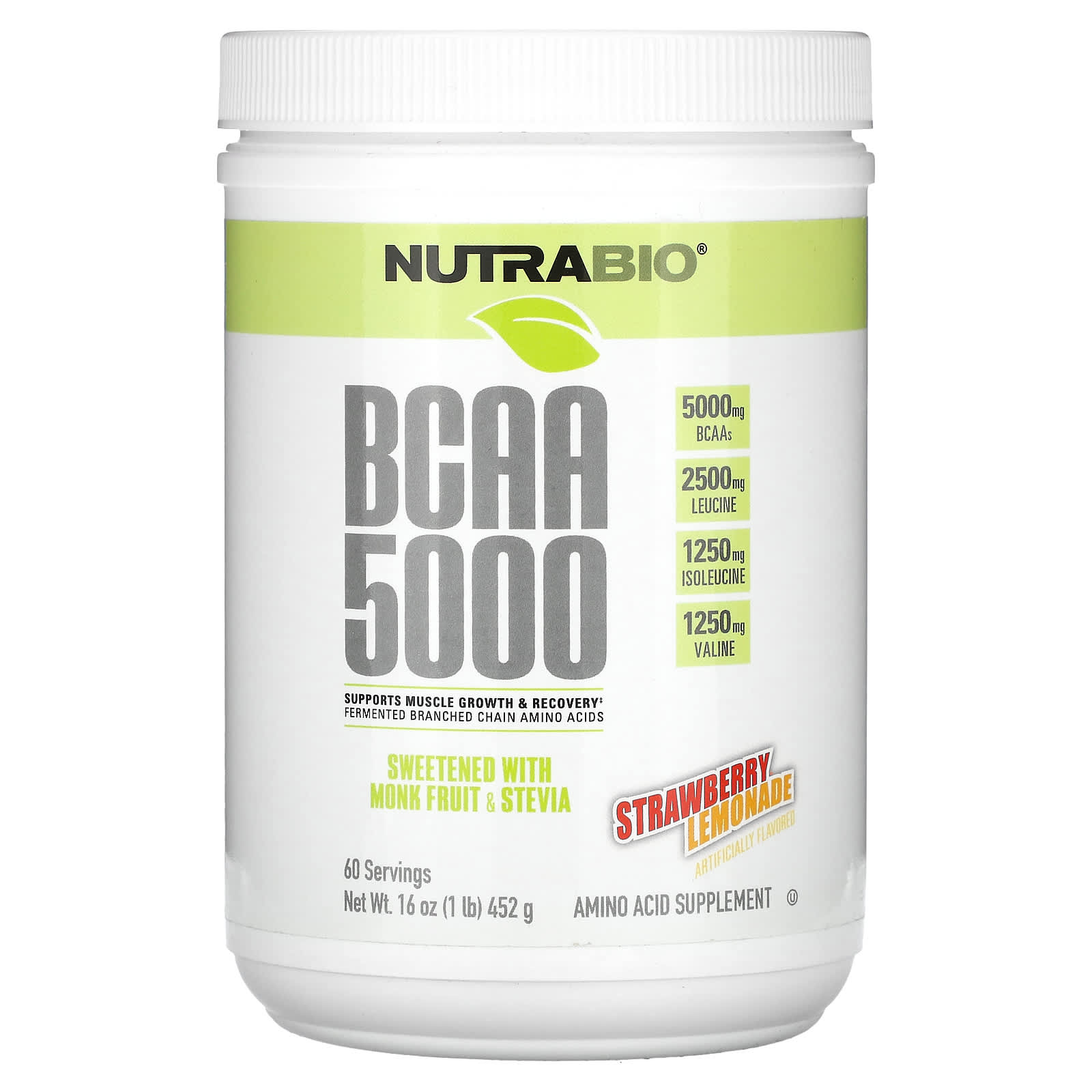 

NutraBio, BCAA 5000, Strawberry Lemonade, 1 lb (452 g)