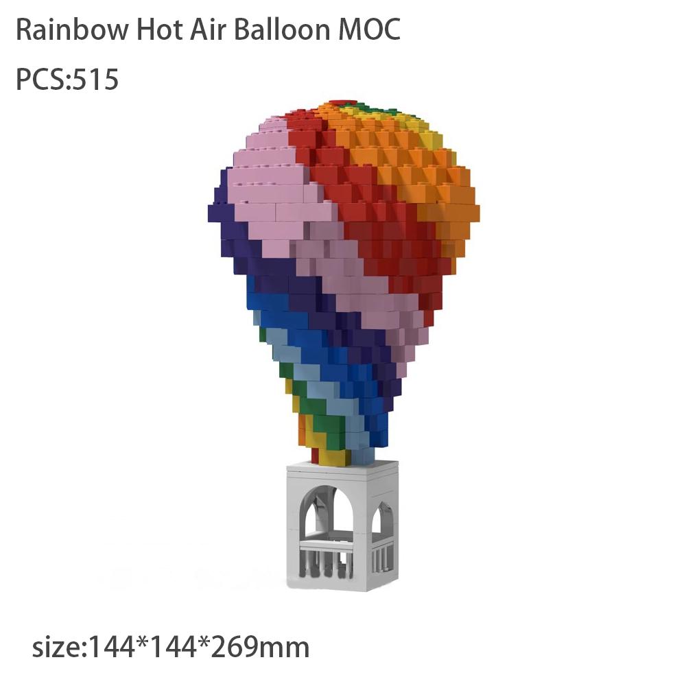 MOC Rainbow Hot Air Balloon Rainbow Color Small Particle Assembly Building Blocks Children's Toy Ornament