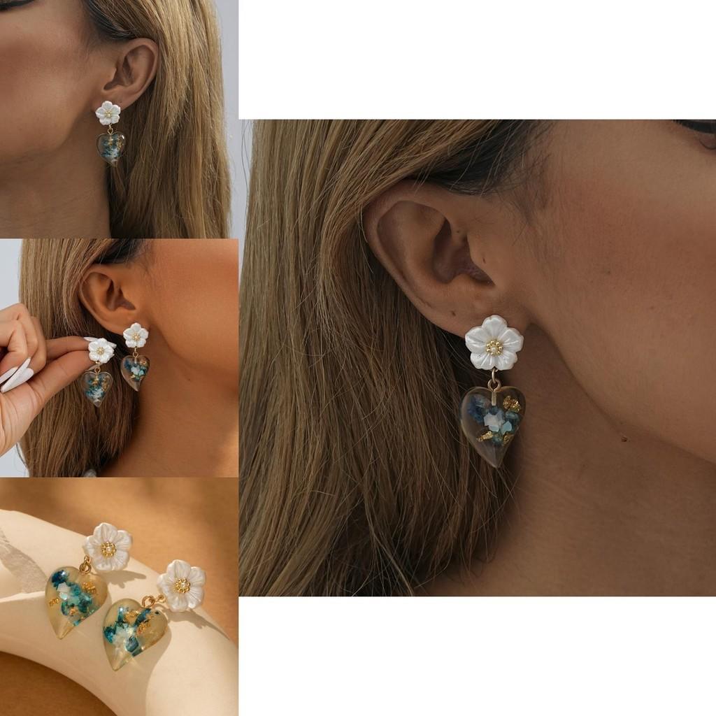 Stylish Resin Flower Heart Earrings 2023 Women's Geometric Studs