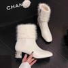 2025 Autumn and Winter New Short Boots Women's Rhinestone Thick Heel Round Head Versatile White Velvet Small Fragrant Ankle Boots Martin Boots Women
