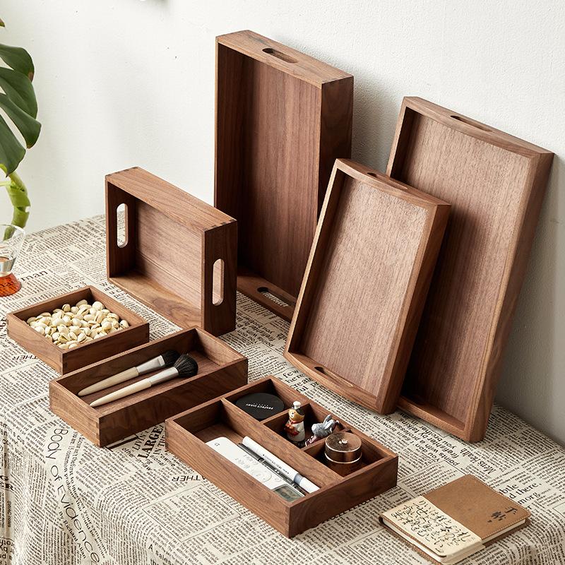 HeMu Solid Wood Entrance Desk Miscellaneous Coffee Table Office Key Storage Box Jewelry Cosmetics Stationery Sorting Box Tray