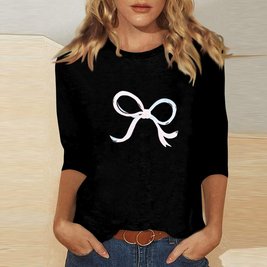 Women's O-neck 3/4 Sleeve Print Top
