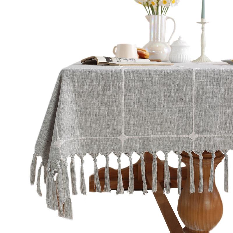 Simple Fabric Plaid Tablecloth Hand-Torn Tassel Imitation Cotton And Linen Dust-Proof Dining Table Mat Decorative Tablecloth Cover Towel