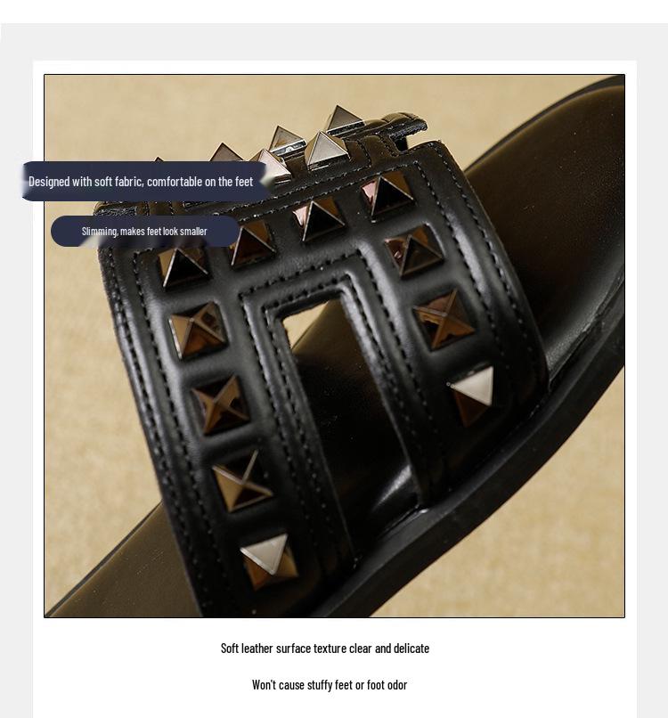 Chic Women's Rivet Slippers: 2025 Summer Fashion, Flat Bottom, Stylish Single Strap for Outdoors & Beach
