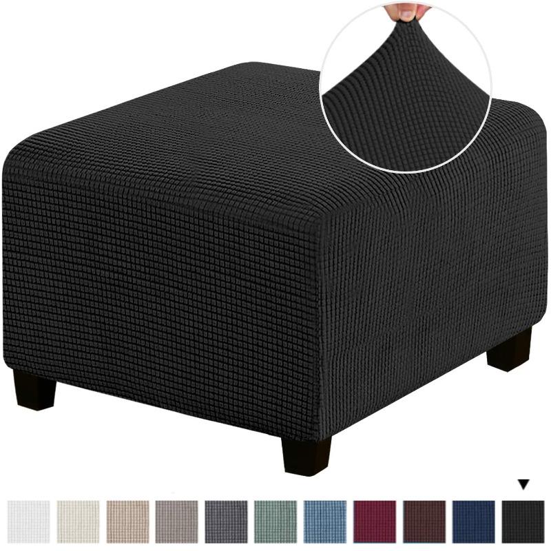 Elastic Anti-Scratch Ottoman Cover: Solid Color Footstool Protector for Home Use