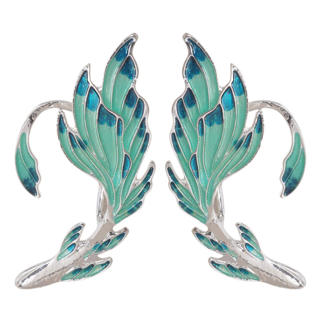 Elf Ear Cuff Earrings Gradient Blue Pierced Ear Wrap Studs Unique Gold-fish Shape Design Fashionable Jewelry for Girls