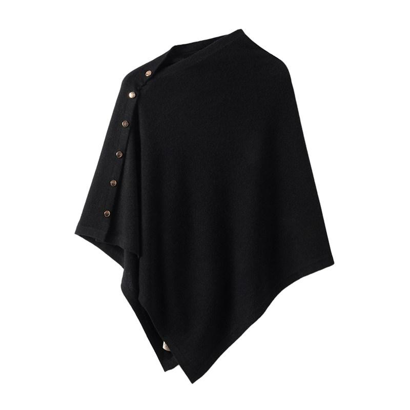 AOSSVIAO 2026 New Autumn Winter Women Pure Cashmere Shawl Solid Color Warm Side Button Knit Cape Poncho Outerwear