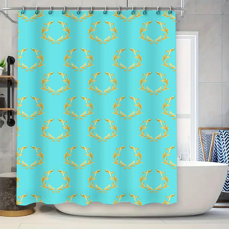 

Golden Crown Shower Curtain Home Decor Waterproof Bath Mat Non-Slip Bathroom Accessories Royal Blue 3D Floral Print Shower Curta 90x180cm