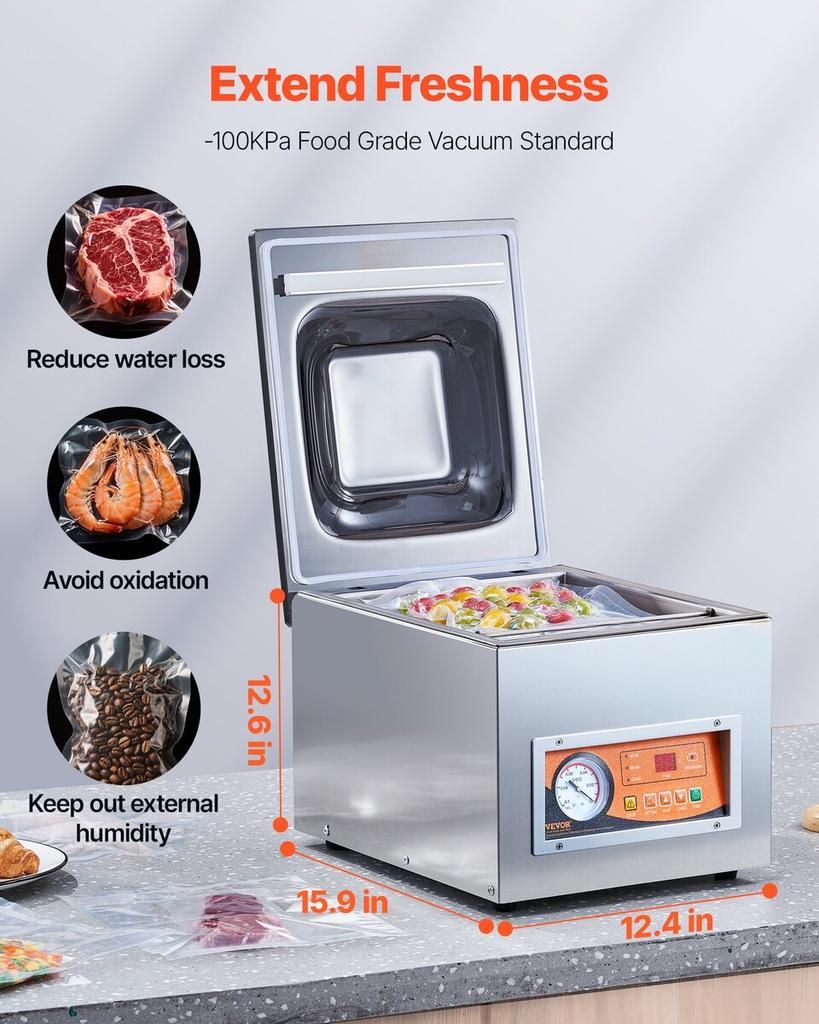 Kammer-Vakuumierer, 260W Siegelkraft, Vakuumverpackungsmaschine für feuchte Lebensmittel, Fleisch, Marinaden und mehr, Kompakte Größe mit 26 cm Siegelbreite,