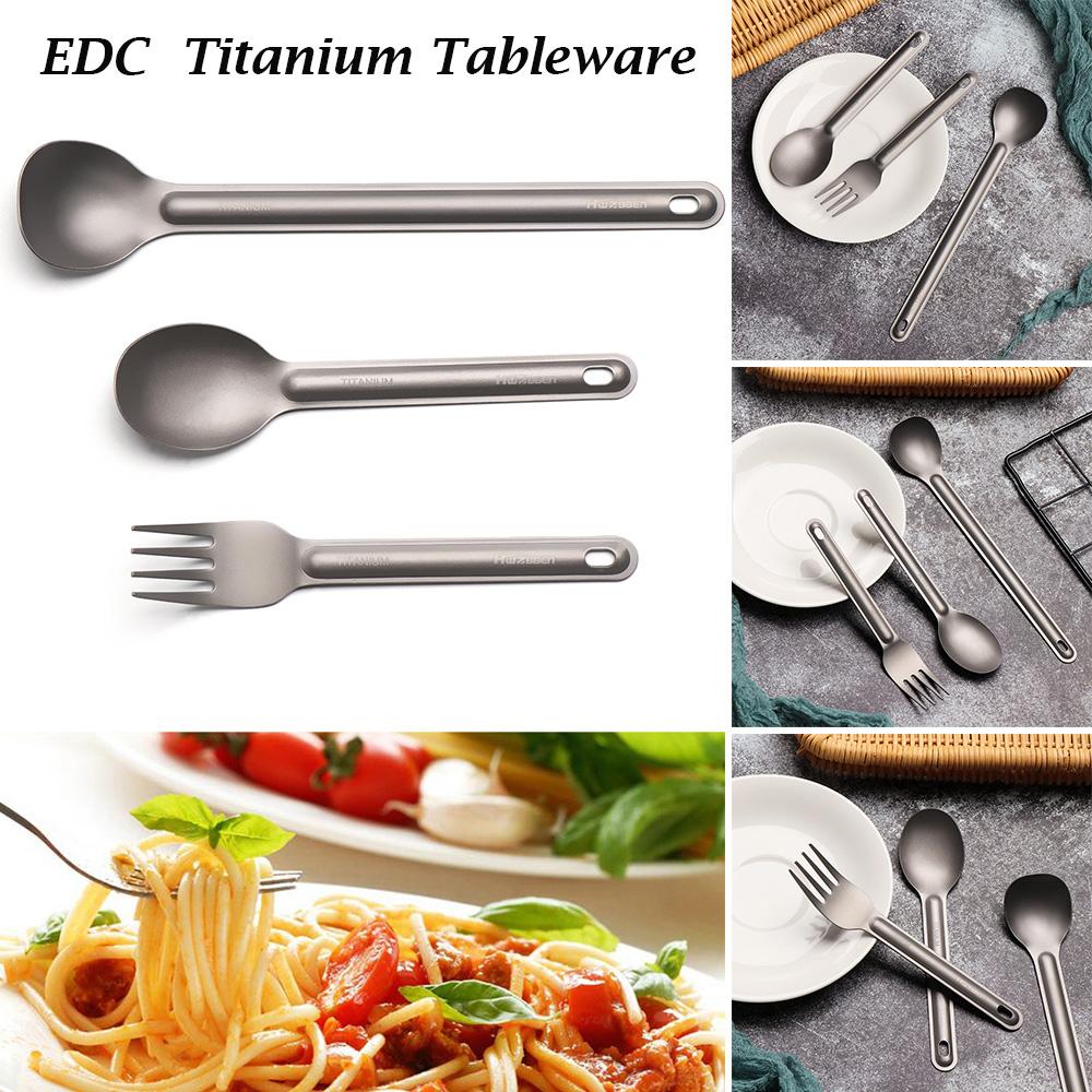 Pure EDC Camping Tool Titanium Cookware Outdoor Picnic Accessories Long Handle Spoon Cutlery Fork