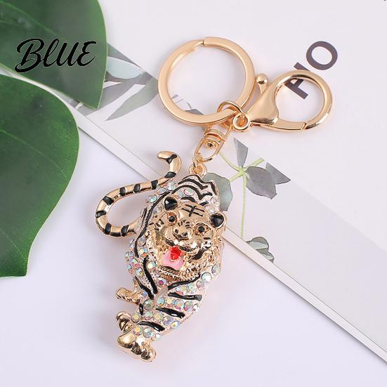 Oxidation-resistant Keychain Pendant Sparkling Rhinestones Tiger Shape Charm Key Strong