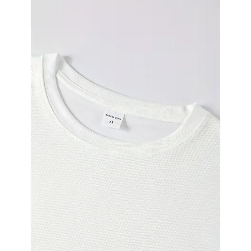 European Size Men'S Fitness Loose Oversize White Short-Sleeved T-Shirt, French Print on The Back, Same Style As Muscular Men in The Gym