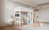 (=AB30624901W)Letto a soppalco per bambini, Scrivania, Armadio aperto e Scaffali, Struttura a doghe e Protezione anticaduta, Superficie di riposo 90x200cm, Bianco (senza materasso)