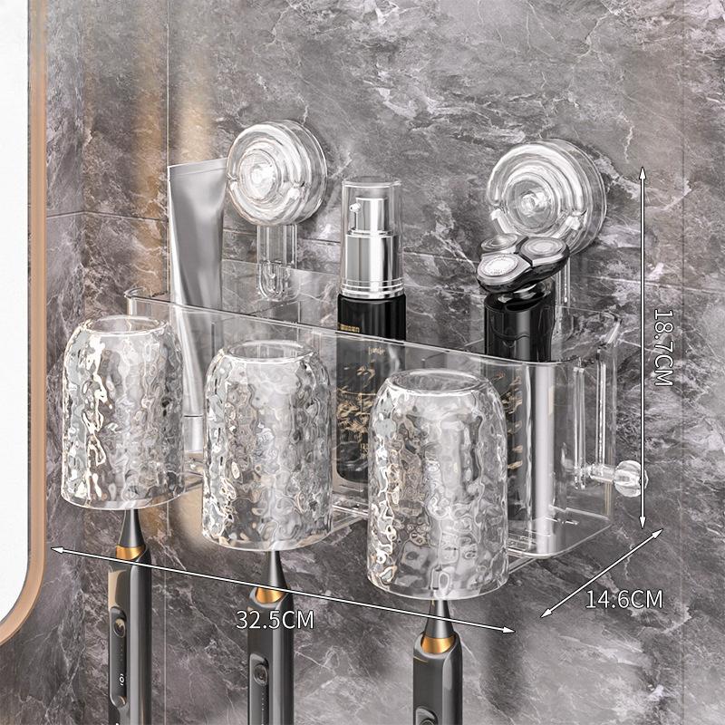 Suction Cup Toothbrush Storage Rack Bathroom Non-drilling Wall-mounted Washbasin Cup Toothpaste Mouthwash Cup Family Set