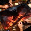 Fantasy Game Mat Inferno Flame Skull Gothic Creature Art Smooth Non Slip Rubber Desk Pad For Tabletop Card Games And Gaming