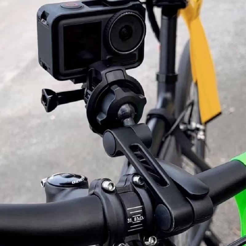 17mm Ball Head with 1/4in Adapter & Action Camera Bracket Motorcycle Bike Handlebar Camera Mount Rotating Holder Clamp