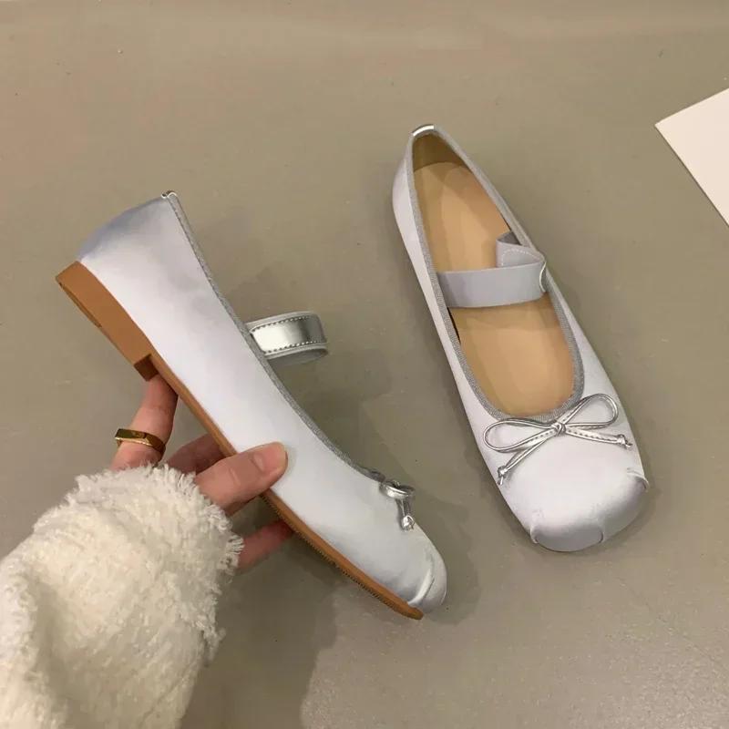 Luxus Satin Seide Ballett Schuhe Frau Klassische Karree Bowtie Elastische Band Ballerinas Damen Weiche Slipper