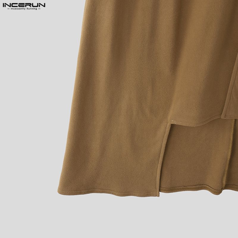 INCERUN Men Stand Neck Patchwork Long Sleeve Buttons High Splits Long Cardigan Coats