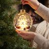 Glowing Christmas Tree Ornaments Lighted Ball Ornaments, 3D Miniature Scene Hanging with Warm LED Led Globes Light, Clear Acrylic Bauble Decoration