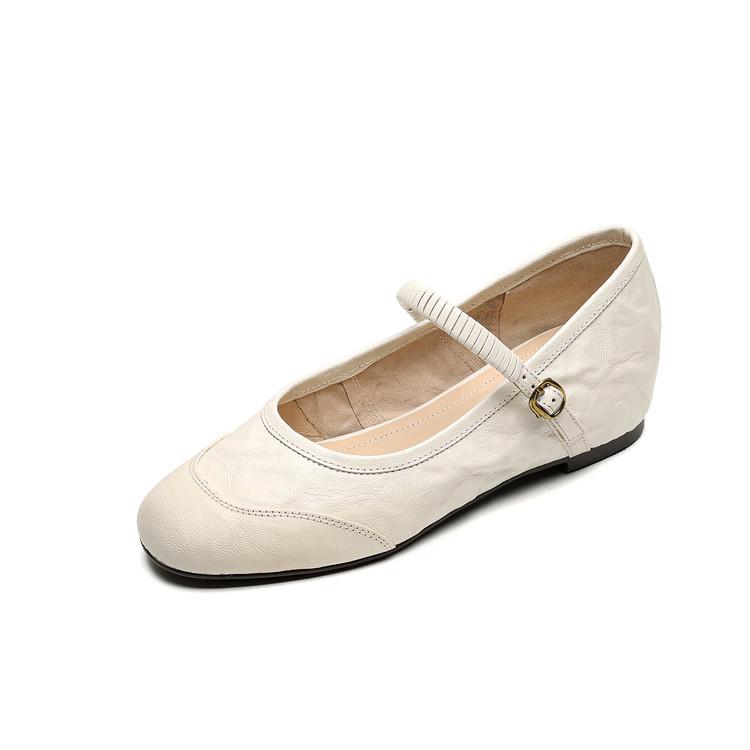 Fashion New Sheep Leather Mary Jane Shoes Round Toe Shoes for Women Fashion Versatile Handmade Shoes Internal Elevation Women Pumps