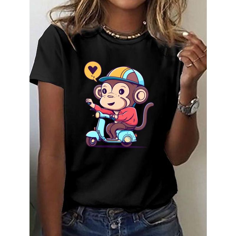 

Short Sleeve Graphic T-Shirt Trendy Print Crew Neck Soft Breathable XXL чорний