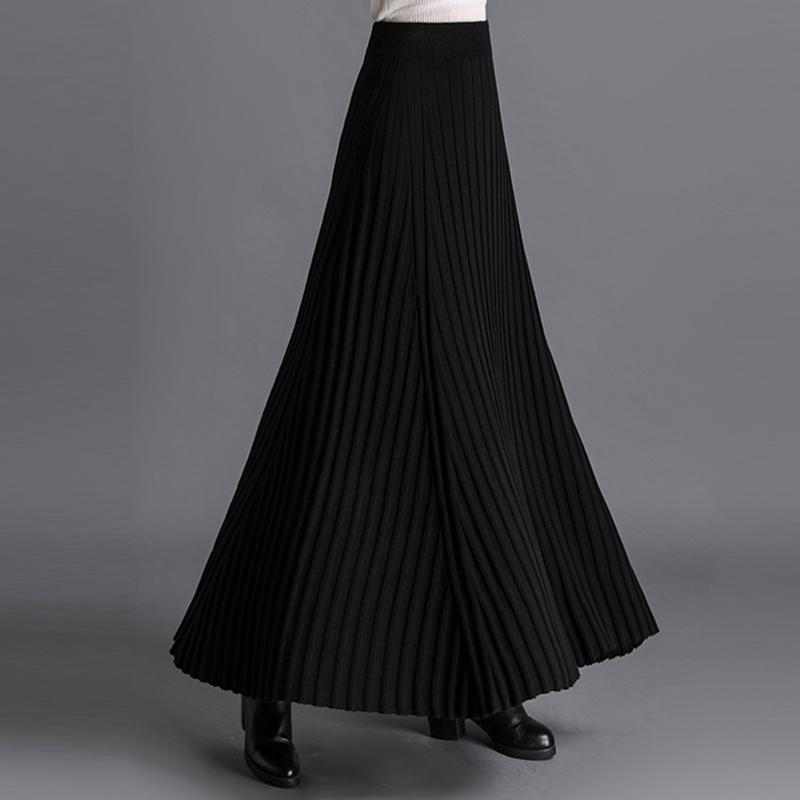 

Эластичный пояс, черные полосатые трикотажные макси-юбки для женщин, элегантный модный теплый свитер Saias Longas One size чёрный