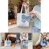 Trendy Light Blue Checkered Bowknot Handheld Tote Bag For Japanese Students