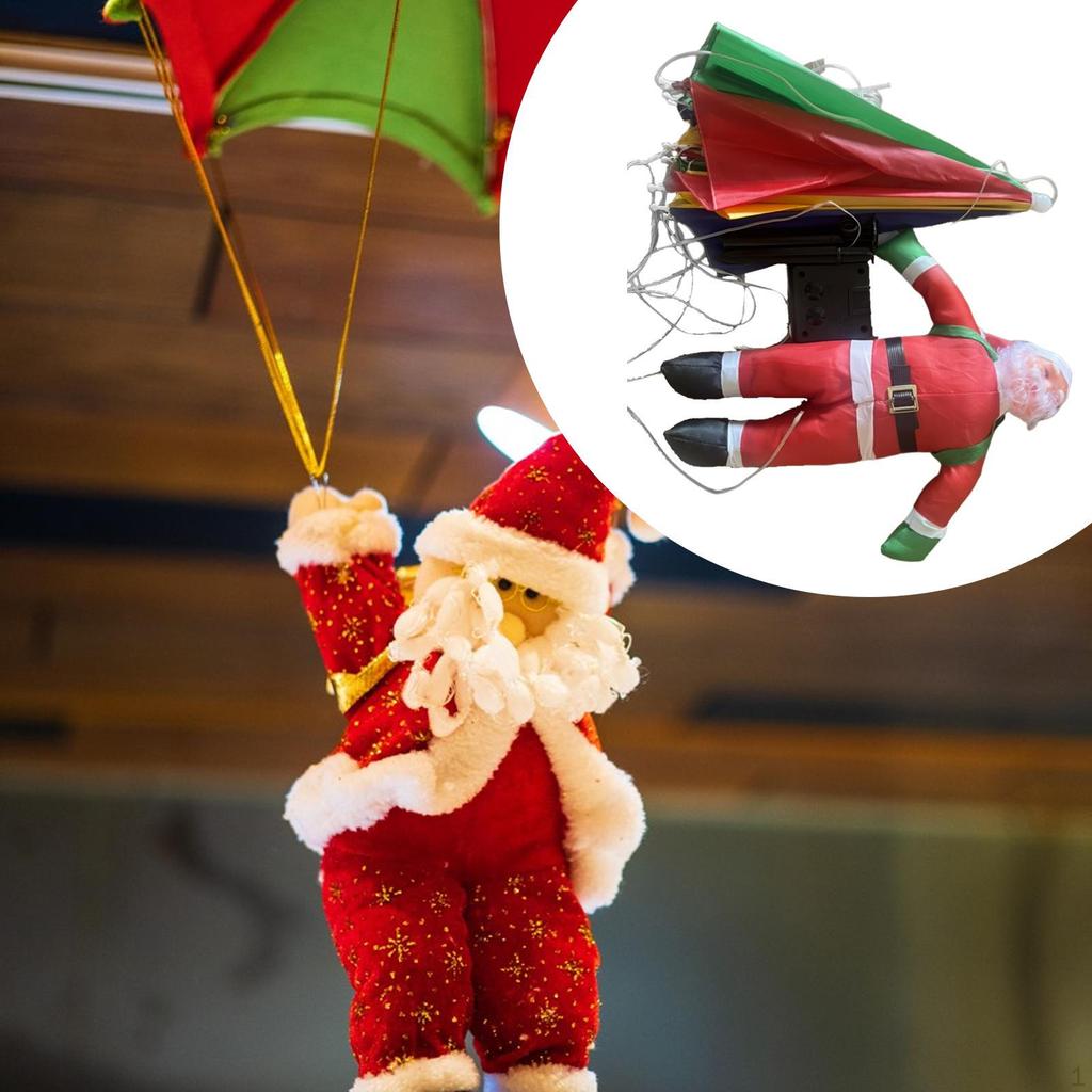 Dekoracje Świąteczne Święty Mikołaj Spadochron Światło Zasilane Solarnie Wiszące na Drzewo
