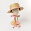 Children's spring and summer new straw flat-top straw hat with straps, outdoor beach travel, sunshade and sun protection, wide-brimmed straw hat