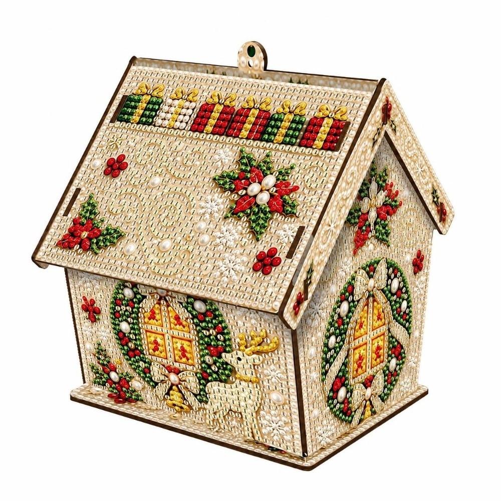 Four-sided DIY Pearl Art Kit Rhinestone 3D House Ornament Holiday Gift