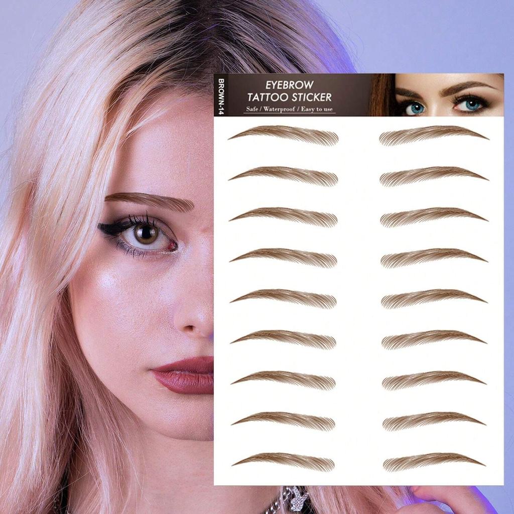 1 Sheet 6D Natural Black Brown Eyebrow Tattoo Sticker, Waterproof And Sweatproof Party Prom Dress Up Quick Makeup Disposable Temporary Eyebrow Tattoo