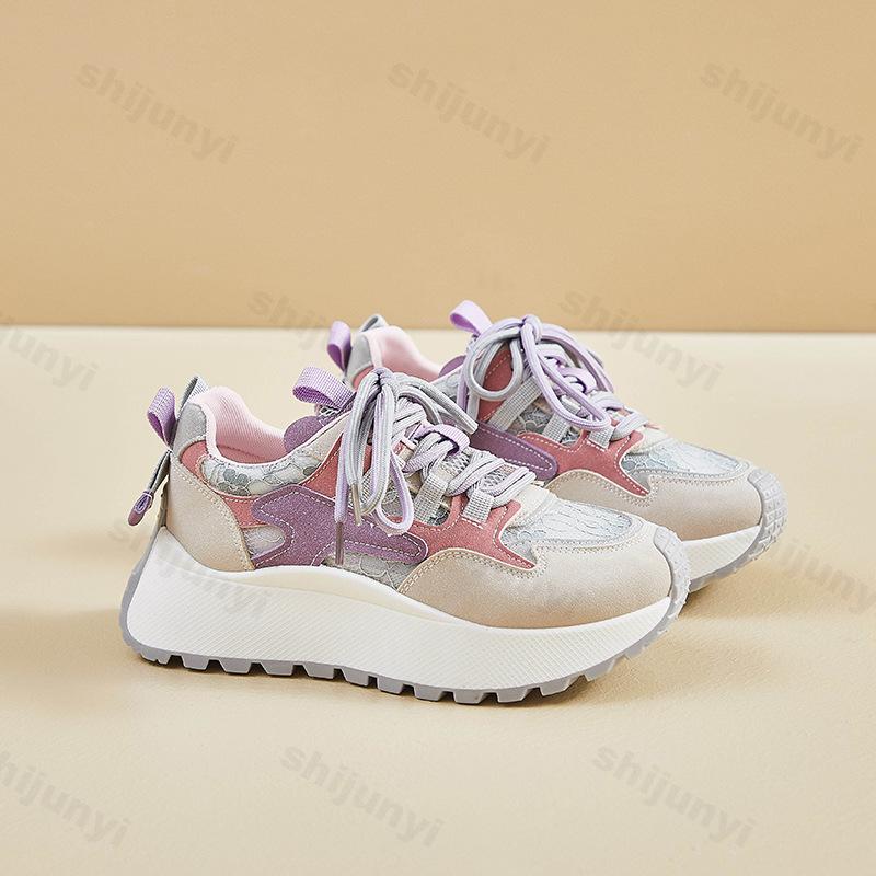 Fashion 2025 Spring New Women Shoes Non Slip Casual Shoes Breathable Mesh Comfortable Sneakers Lace-up Height Increase Vulcanized Shoes
