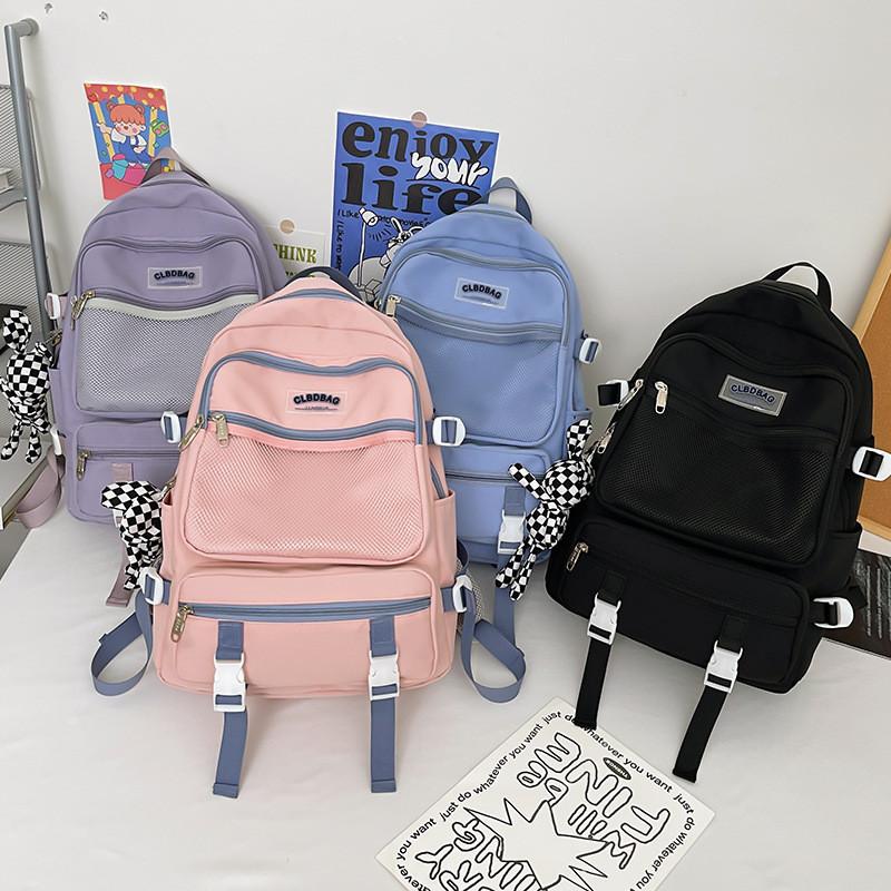 Spacious Ulzzang Nylon Backpack For High School Girls With Soft Handle And Zipper Pocket