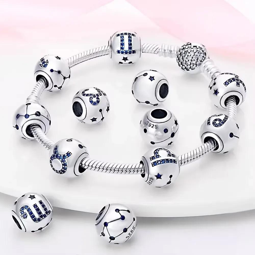 Copper Twelve Constellations Charms Round Beads Diy Creative Fine Jewelry Gifts Original Bracelets For Women Making