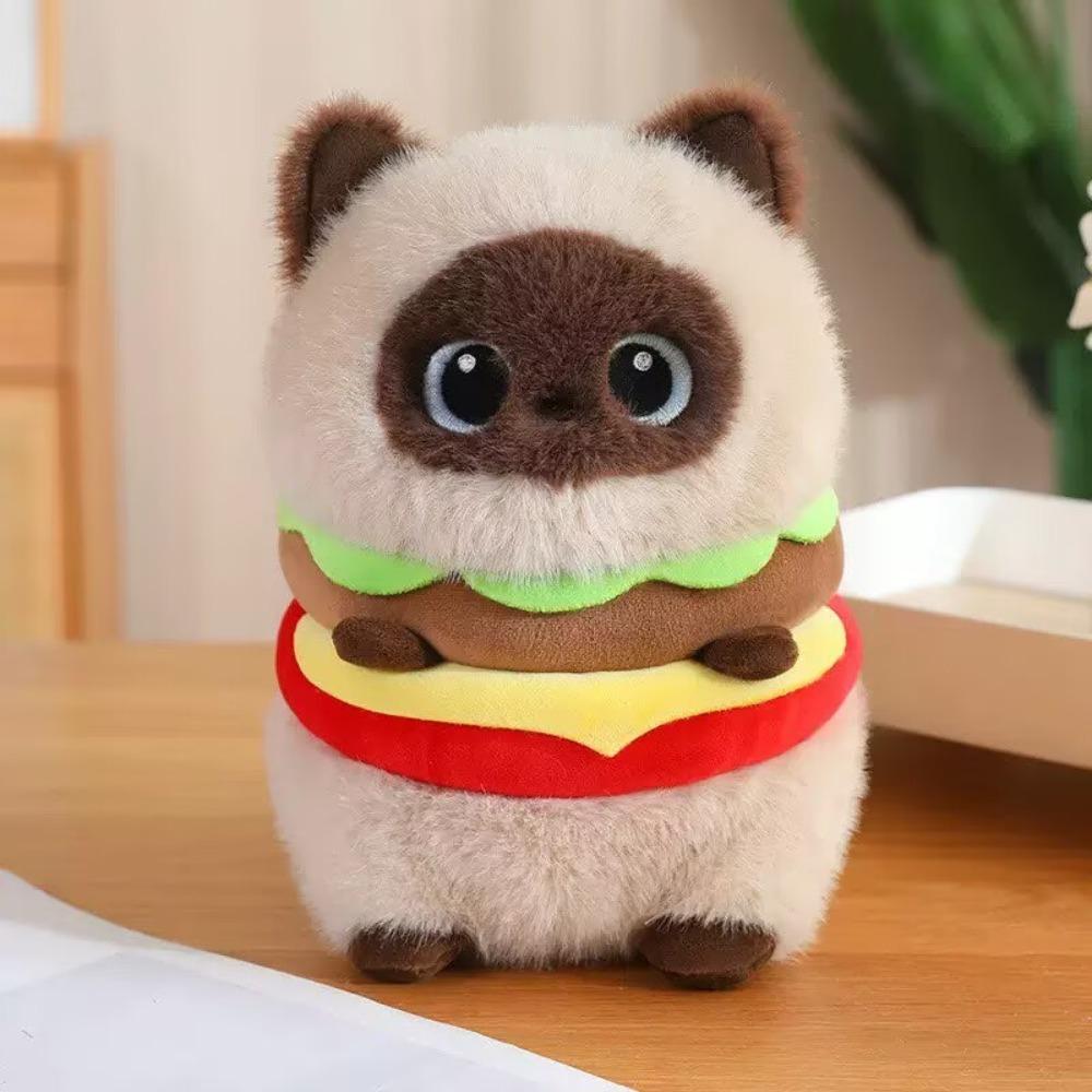 Cartoon Cat Stuffed Animal Pillow Soft Kitty Plush Doll Hamburger Cat Plush Toy Sleeping Companion
