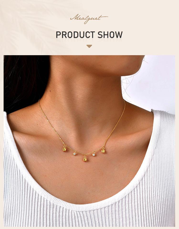 Heart Star Necklace for Women, Cubic Zirconia Stone Charms Necklace Adjustable, Stainless Steel Fashion Jewelry