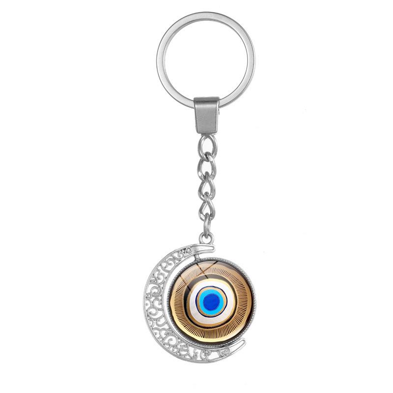 Blue Evil Eye Double-Sided Moon Keychain Pendant