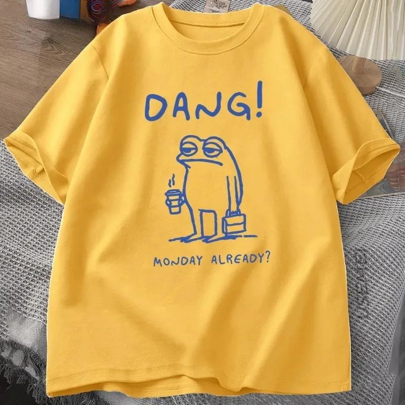 

2025 Summer Men s DANG English printed T-shirt with interesting frog pattern short-sleeved high-quality clothing 4XL