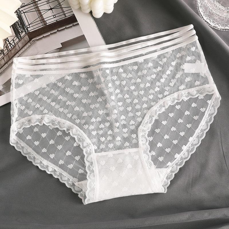 Ice Silk Lace Panties - Women s Summer Breathable, Seamless, Mesh Briefs with Cotton Crotch M